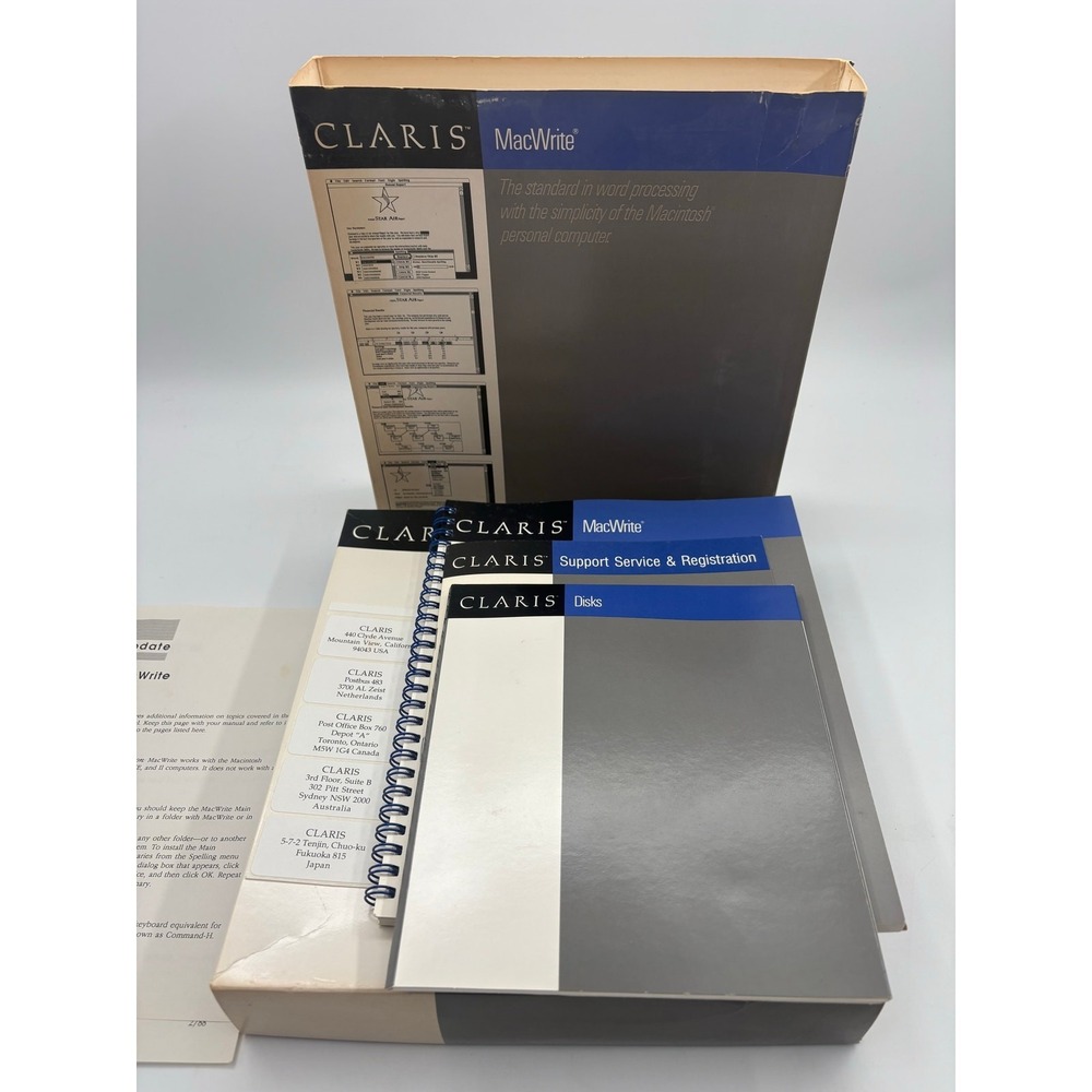 Claris MacWrite 1988 Software with‎ Disks, Manual, Registration Not Tested